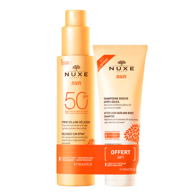 Duo Delicious Sun Spray High Protection SPF50 face and body and Free 100ml After-Sun Shower Shampoo
